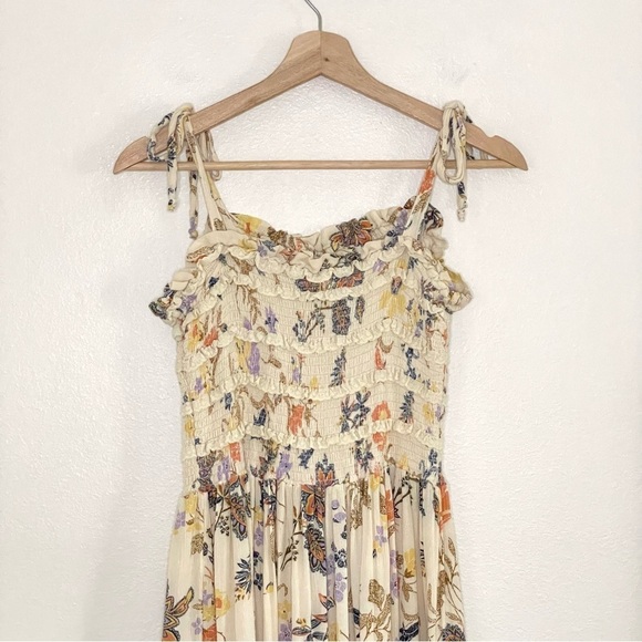Free People Isla Floral Tie Strap Smocked Bodice Midi Dress Sweet Cream Small - Picture 10 of 16